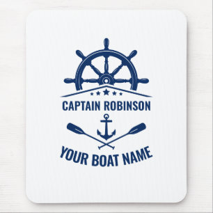 Nautic Anchor Oars Helm Captain & Bootname Blau Mousepad