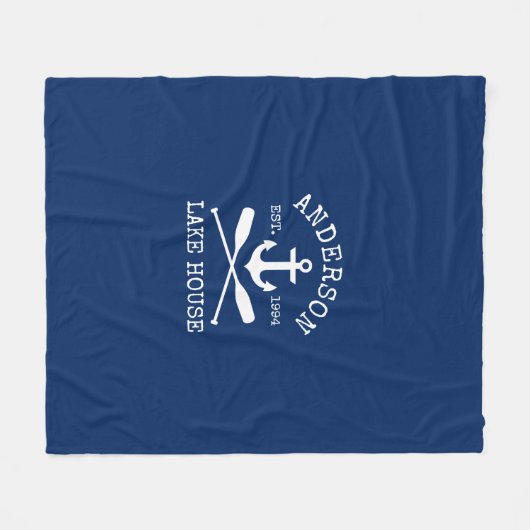 Nautic Anchor Oars Navy Blue Family Lake House Fleecedecke (Vorderseite (Horizontal))