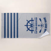 Nautic Anchor Oars Paddles Boat oder Captain Name Strandtuch (Vorderseite)