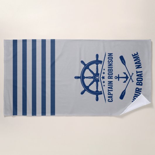 Nautic Anchor Oars Paddles Boat oder Captain Name Strandtuch (Vorderseite)