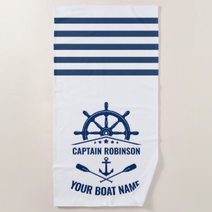 Nautic Anchor Oars Paddles Boat oder Captain Name Strandtuch