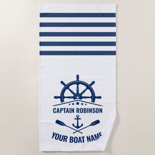 Nautic Anchor Oars Paddles Boat oder Captain Name Strandtuch (Vorderseite)