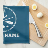 Nautic Anchor Oars Stars Boot Name Aqua Blue Geschirrtuch (Viertel Falte)