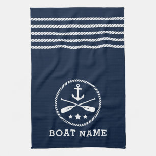 Nautic Anchor Oars Stars Bootname Sea Blue Geschirrtuch