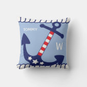 Nautic Anchor Patriotic Add Name & Monogram Kissen (Vorderseite)