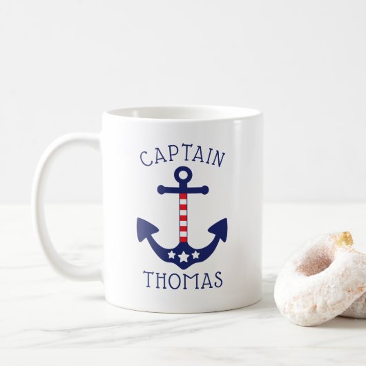 Nautic Anchor Patriotic Captain Name hinzufügen Kaffeetasse (Mit Donut)