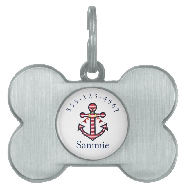 Nautic Anchor Personalisierte Katze oder Hund Tiermarke (Vorderseite)