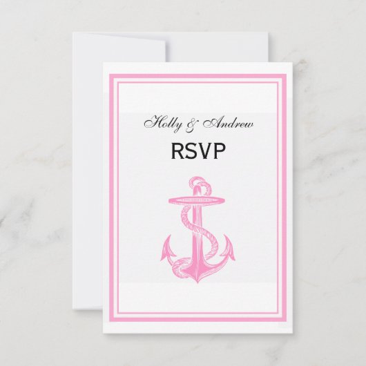 Nautic Anchor Pink Gerahmt 2V UAWG RSVP Karte (Vorderseite)