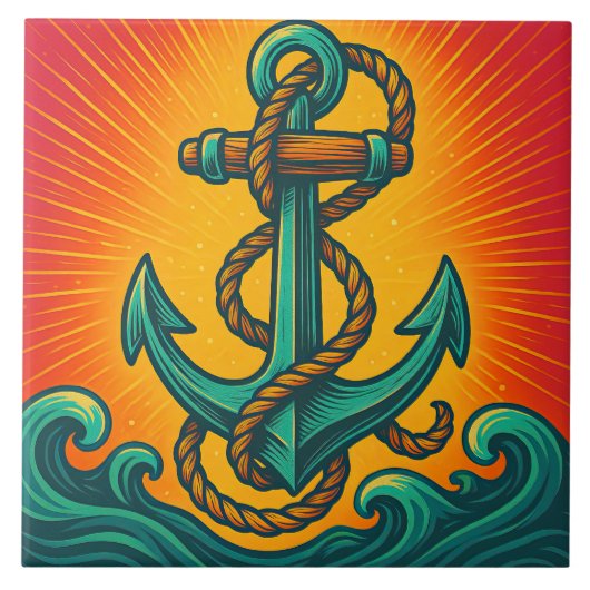 Nautic Anchor Pop Art Fliese (Vorderseite)