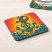 Nautic Anchor Pop Art Getränkeuntersetzer (Linke Seite)