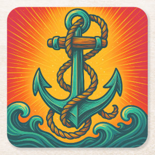Nautic Anchor Pop Art Rechteckiger Pappuntersetzer