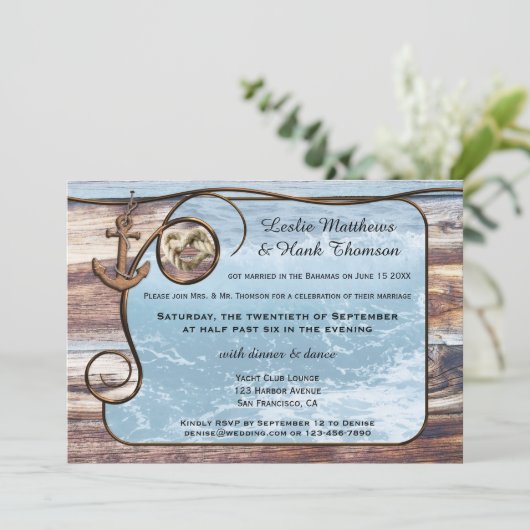 Nautic Anchor Post oder nach Hochzeit Einladung (Stehend Vorderseite)