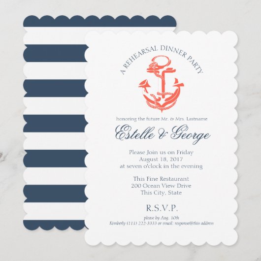 Nautic Anchor Probe Dinner Einladung (Vorne/Hinten)