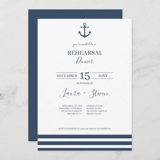 Nautic Anchor Probe Dinner Einladung (Vorne/Hinten)