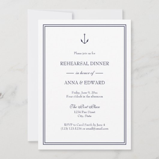 Nautic Anchor Probe Dinner Einladung (Vorderseite)