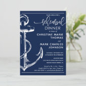 Nautic Anchor Probe Hochzeitessen Navy Einladung (Stehend Vorderseite)