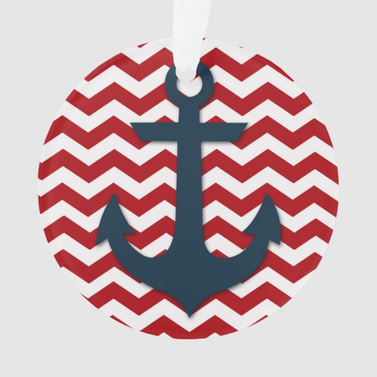 Nautic Anchor Red White Blue Personalisiert Name Ornament (Vorderseite)
