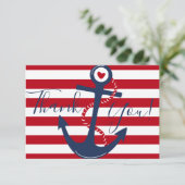 Nautic Anchor Red White Ocean Boot Vielen Dank Karte (Stehend Vorderseite)