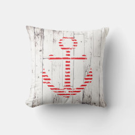 Nautic Anchor Red White Wood Rustic Coastal Kissen