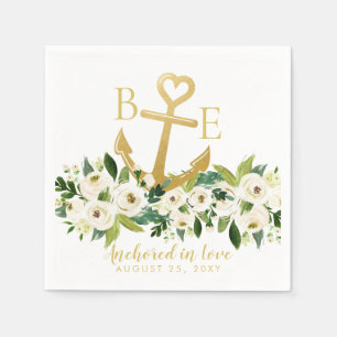 Nautic Anchor Romantic Floral Wedding Serviette