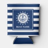 Nautic Anchor Rope Blue Striping Boat Name Stars Dosenkühler (Vorderseite)