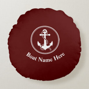 Nautic Anchor Rope Boat Name Deep Red Rundes Kissen