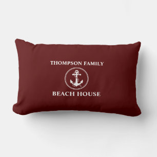 Nautic Anchor Rope Familienname Beach House Red Lendenkissen