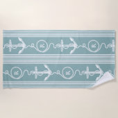 Nautic Anchor Rope Monogram Dusty Blue Strandtuch (Vorderseite)