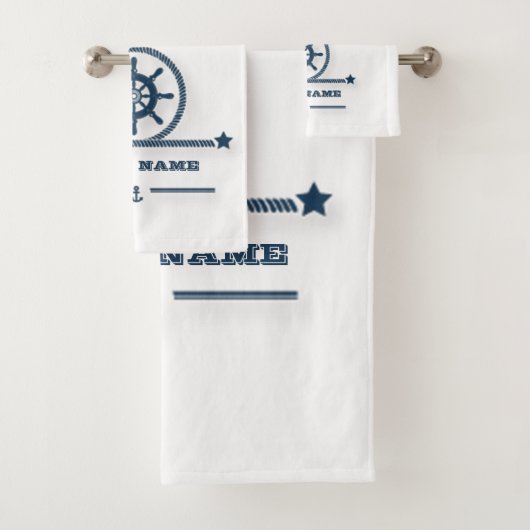 Nautic, Anchor, Rope Navy Blue Stripes Badhandtuch Set (Insitu)
