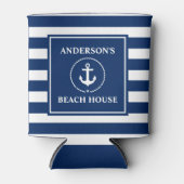 Nautic Anchor Rope Navy Blue Striping Beach House Dosenkühler (Vorderseite)