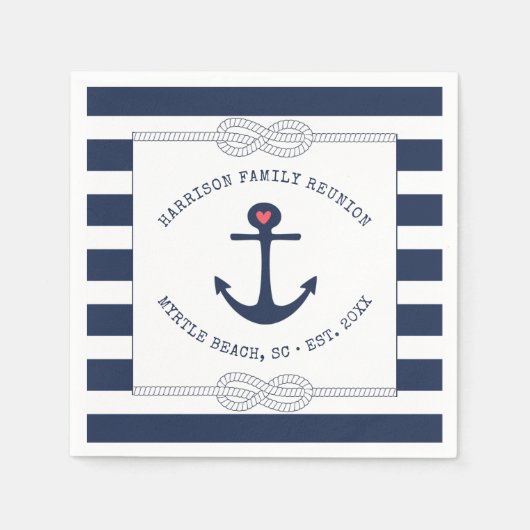 Nautic Anchor Rope Navy Blue Striping Wiedersehen Serviette (Vorderseite)