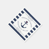 Nautic Anchor Rope Navy Blue Striping Wiedersehen Serviette (Ecke)