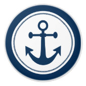 Nautic Anchor Rope Navy Blue und White Keramikknauf (Vorderseite)