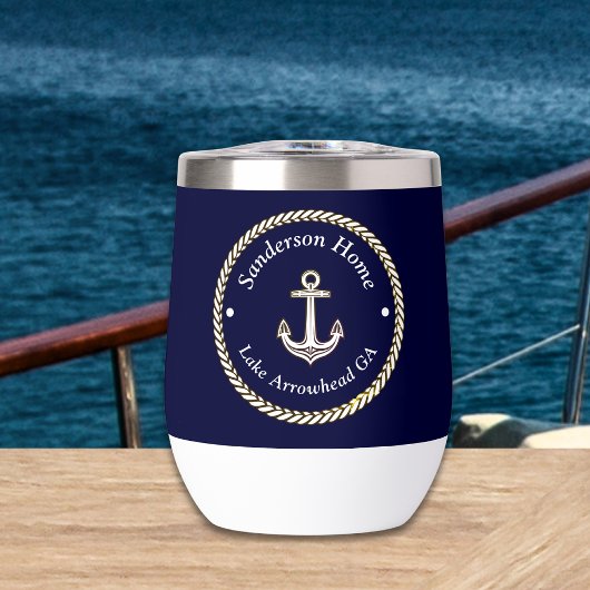 Nautic Anchor Rope Navy Blue White Monogram Name
