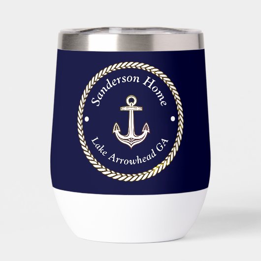 Nautic Anchor Rope Navy Blue White Monogram Name (Rückseite)