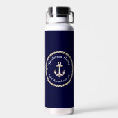 Nautic Anchor Rope Navy Blue White Monogram Name Trinkflasche (Rückseite)