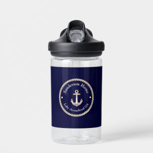 Nautic Anchor Rope Navy Blue White Monogram Name Trinkflasche