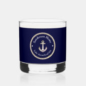 Nautic Anchor Rope Navy Blue White Monogram Name Whiskyglas (Vorderseite)