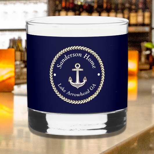 Nautic Anchor Rope Navy Blue White Monogram Name Whiskyglas