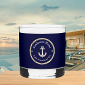 Nautic Anchor Rope Navy Blue White Monogram Name Whiskyglas