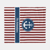 Nautic Anchor Rope Navy Red White Stripes Custom Fleecedecke (Vorderseite (Horizontal))