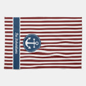 Nautic Anchor Rope Navy Red White Stripes Custom Geschirrtuch (Horizontal)