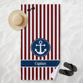 Nautic Anchor Rope Navy Red White Stripes Custom Strandtuch
