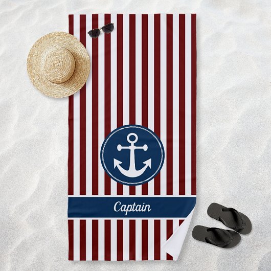 Nautic Anchor Rope Navy Red White Stripes Custom Strandtuch