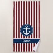 Nautic Anchor Rope Navy Red White Stripes Custom Strandtuch (Vorderseite)