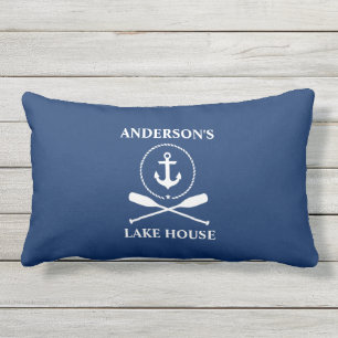 Nautic Anchor Rope Oars Navy Blue Lake House Kissen Für Draußen