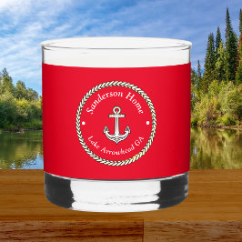 Nautic Anchor Rope Red White Blue Monogram Name Whiskyglas
