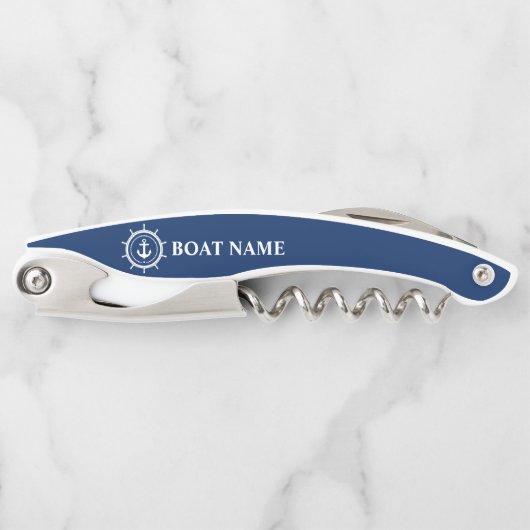 Nautic Anchor Rope Star Helm Boat Name Navy Blue Kellnermesser (Vorderseite)