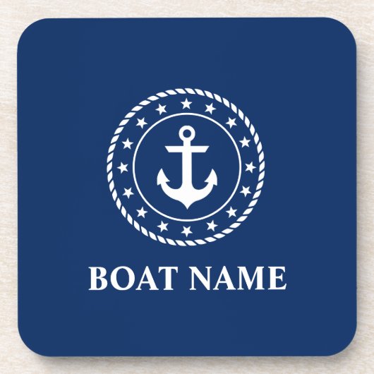 Nautic Anchor Rope Stars Boot Name Navy Blue Getränkeuntersetzer (Vorderseite)