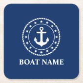 Nautic Anchor Rope Stars Boot Name Navy Blue Rechteckiger Pappuntersetzer (Vorderseite)